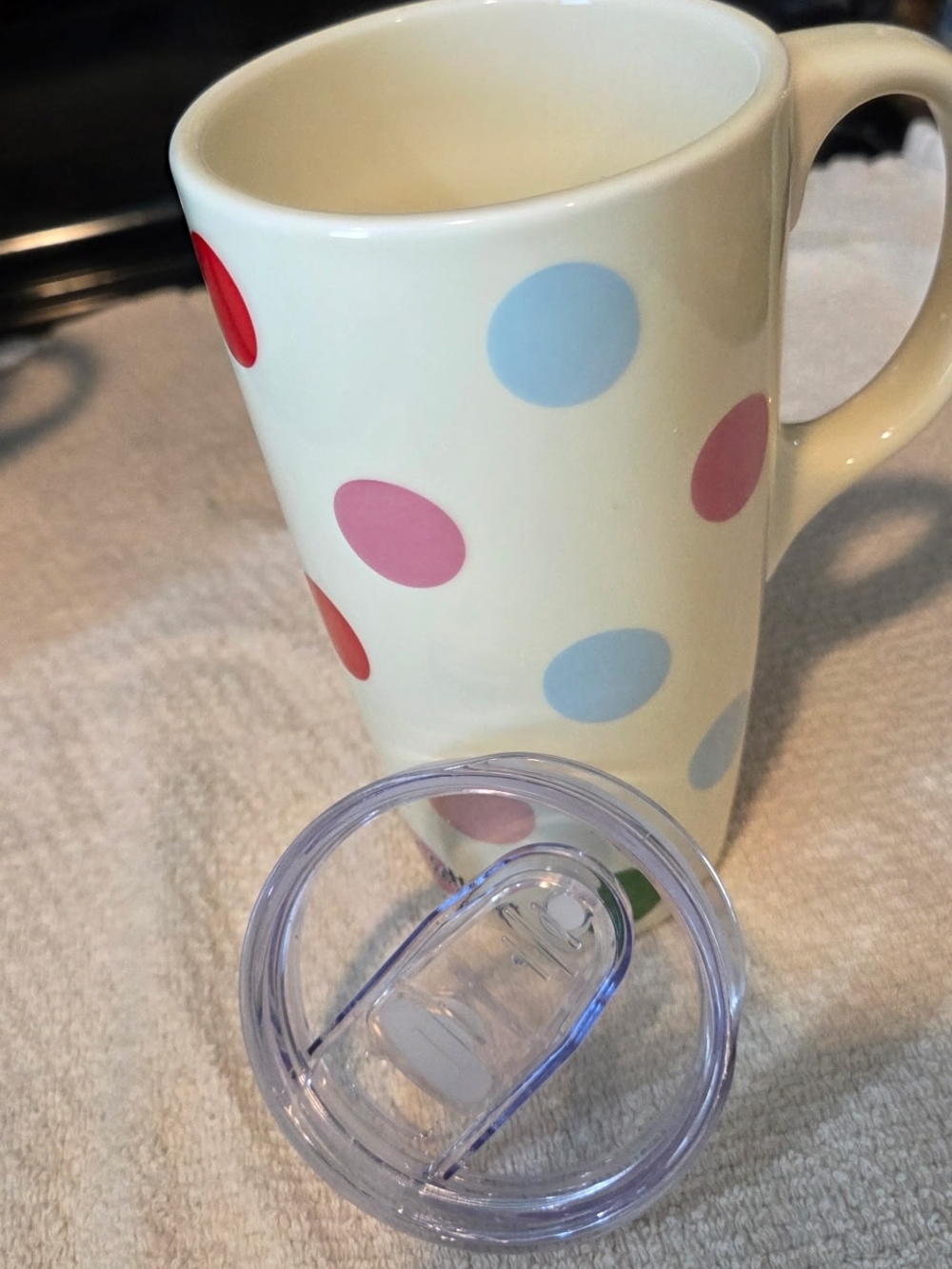 Polka Dot Matilda  Jane Ceramic Travel Mug with Clear Spill-Resistant Lid